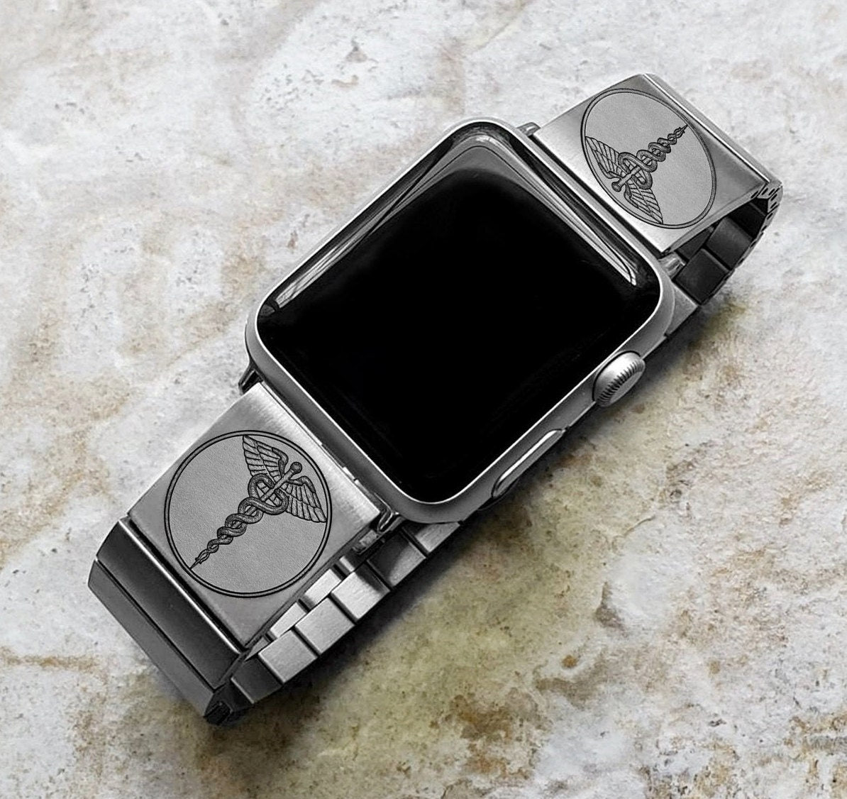 Engraved Watch Band Compatible with Apple iWatch Ultra 2 9 8 7 SE 6 5 4 3 2 1 Case 38mm 40mm 41mm 42mm 44mm 45mm 49mm St Steel Strap MS1